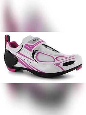 Muddyfox Womens TRI100 Cycling Shoes Waterproof Upper Mesh Panels White/Blk/Pink